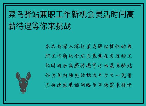 菜鸟驿站兼职工作新机会灵活时间高薪待遇等你来挑战